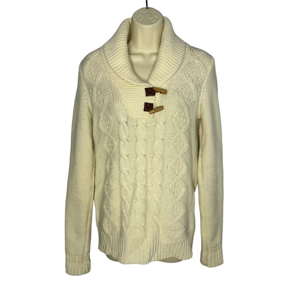 Tronata Cream Cowl Neck Cable-Knit Lambwool Sweater Women's XS Soft
